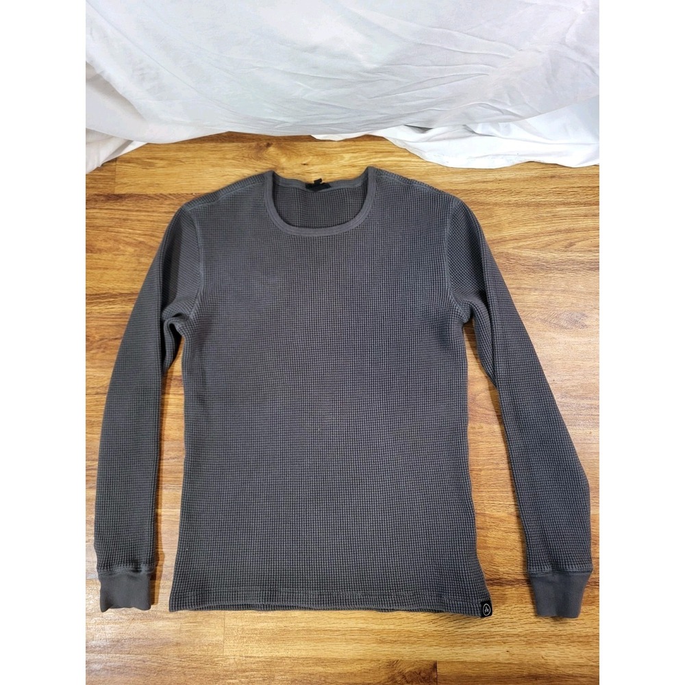 Aether Mens Size Large Waffle Long Sleeve Crew Neck 100% Cotton Gray